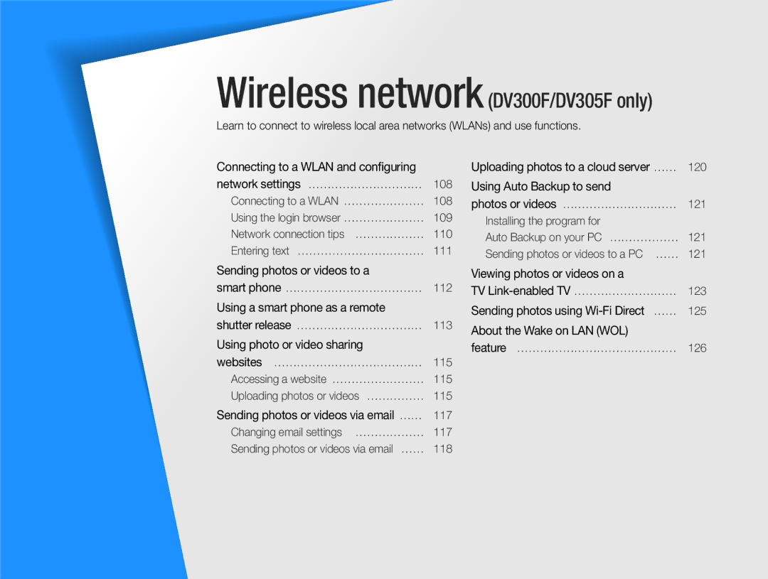 Samsung user manual Wireless network DV300F/DV305F only, Sending photos or videos to a 