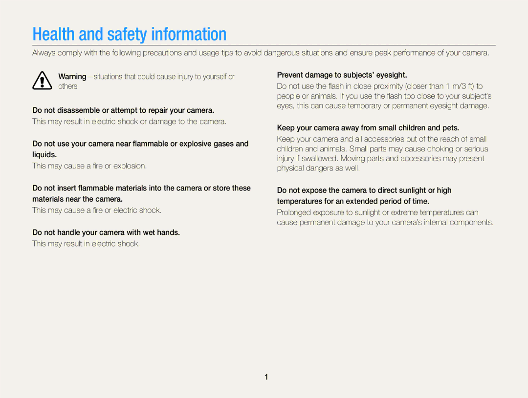 Samsung DV300 user manual Health and safety information 