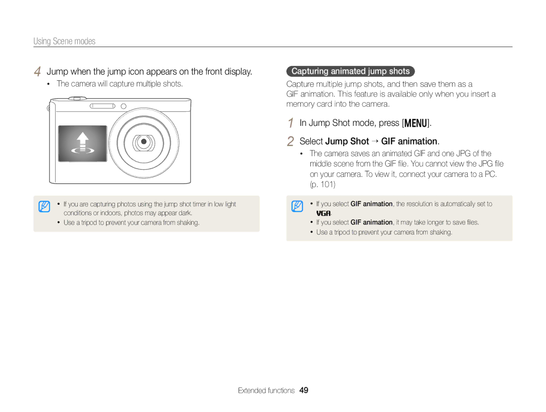 Samsung DV300 user manual Jump when the jump icon appears on the front display, Camera will capture multiple shots 