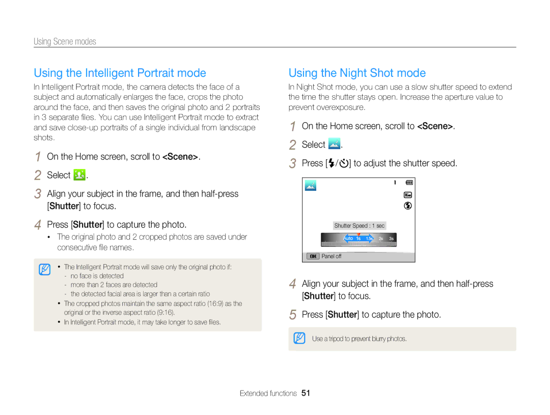 Samsung DV300 user manual Using the Intelligent Portrait mode, Using the Night Shot mode 