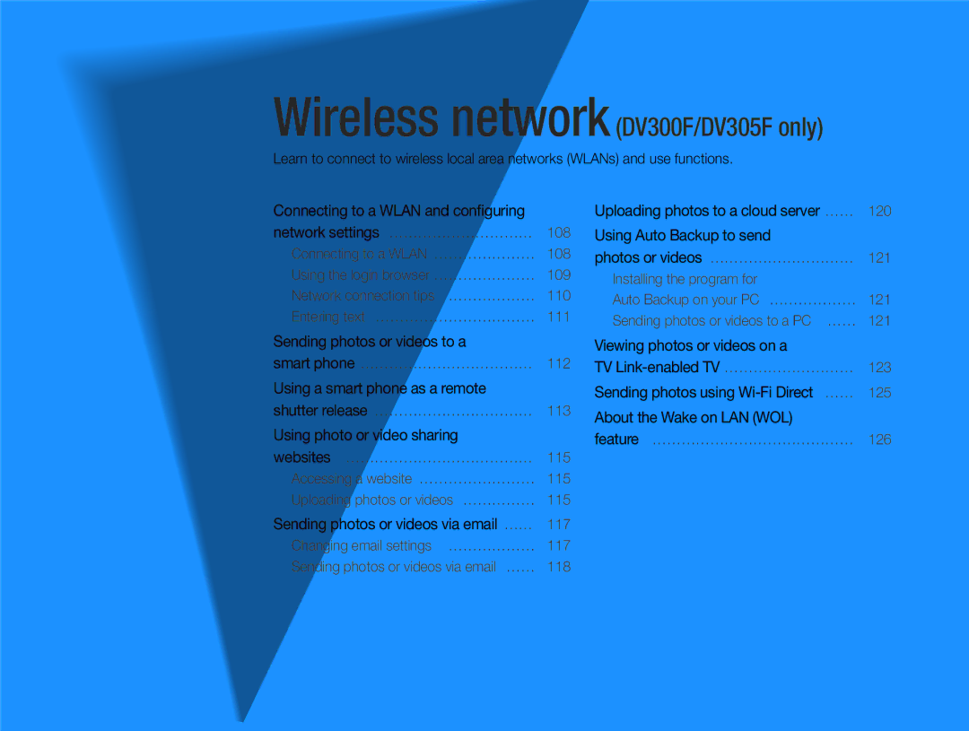 Samsung DV300BK user manual Wireless network DV300F/DV305F only, Sending photos or videos to a 