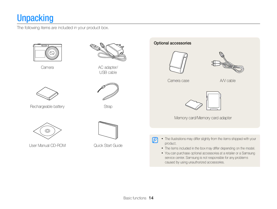 Samsung DV300BK, DV300F user manual Unpacking 