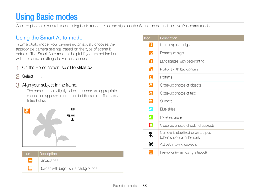 Samsung DV300BK, DV300F user manual Using Basic modes, Using the Smart Auto mode 