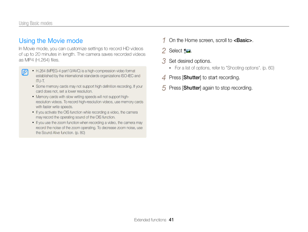 Samsung DV300F, DV300BK user manual Using the Movie mode 