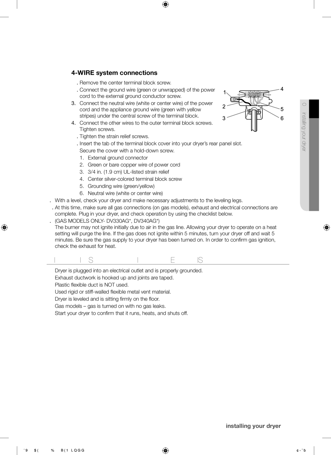 Samsung DV330AEW, DV340AEW user manual Final Installation Checklist, GAS Models ONLY- DV330AG*, DV340AG 