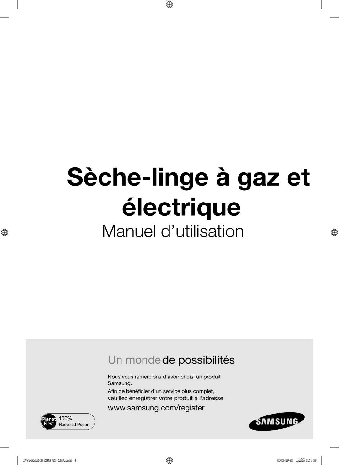 Samsung DV330AEW, DV340AEW user manual Sèche-linge à gaz et Électrique 