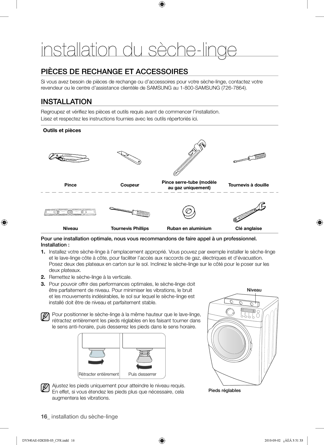 Samsung DV340AEW, DV330AEW user manual Pièces DE Rechange ET Accessoires, Outils et pièces 