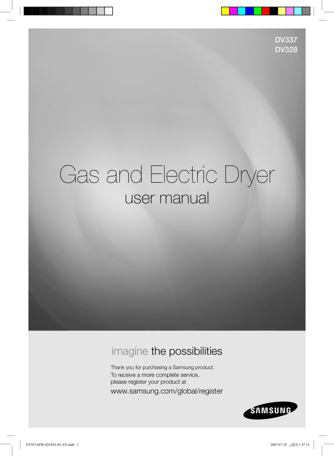 Samsung DV328, DV337 user manual Gas and Electric Dryer, Thank you for purchasing a Samsung product 