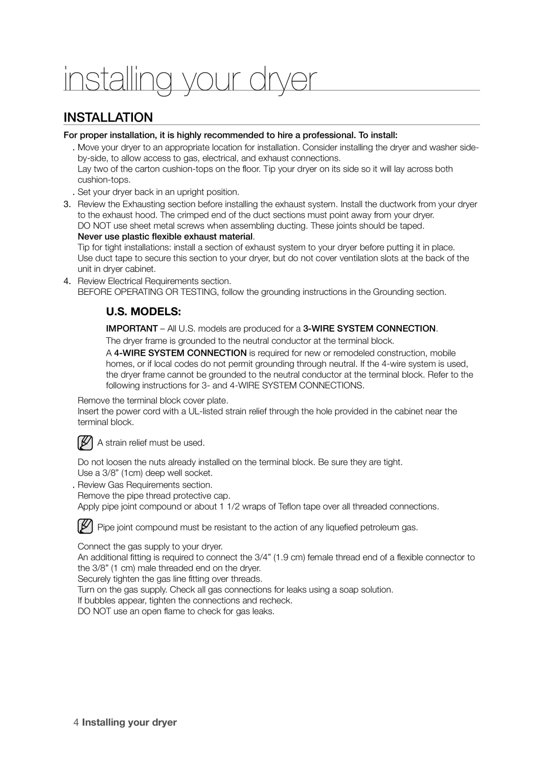 Samsung DV337AGG user manual Installation, Models 