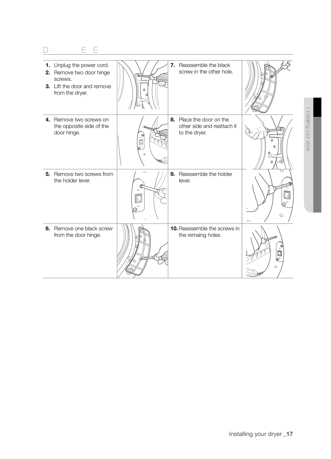 Samsung DV337AGG user manual Door Reversal 