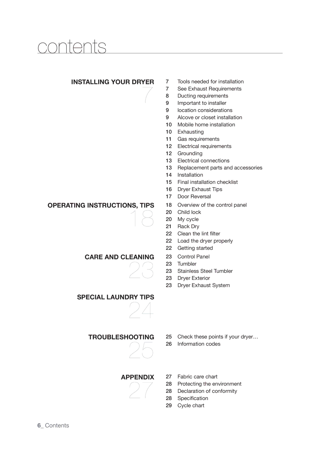 Samsung DV337AGG user manual Contents 