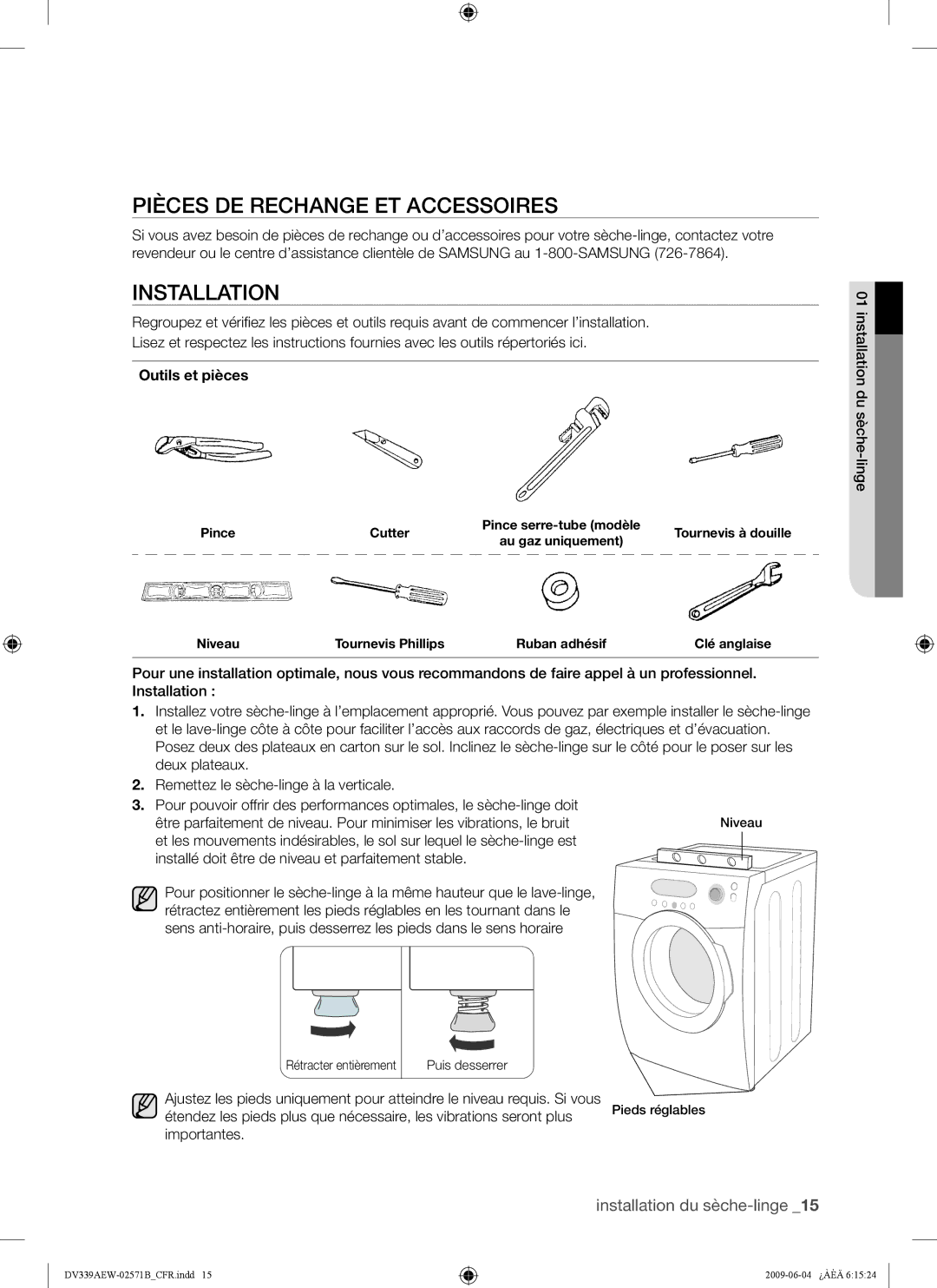 Samsung DV339AE*, DV339AEW user manual Pièces DE Rechange ET Accessoires, Outils et pièces 