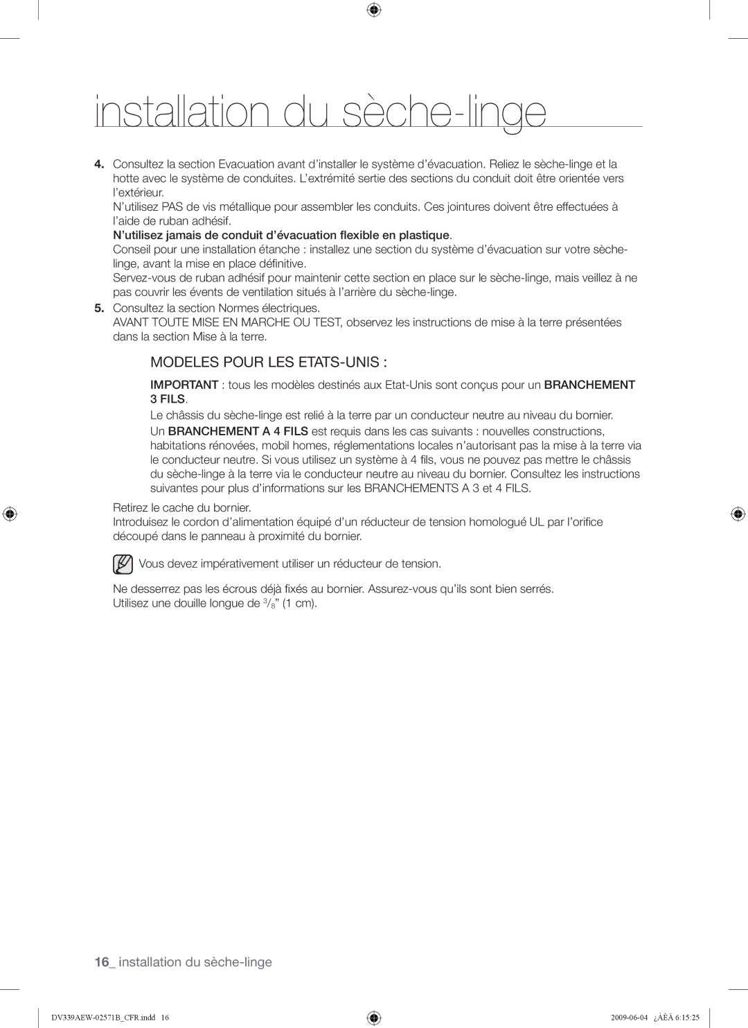 Samsung DV339AEW, DV339AE* user manual Modeles Pour LES ETATS-UNIS 