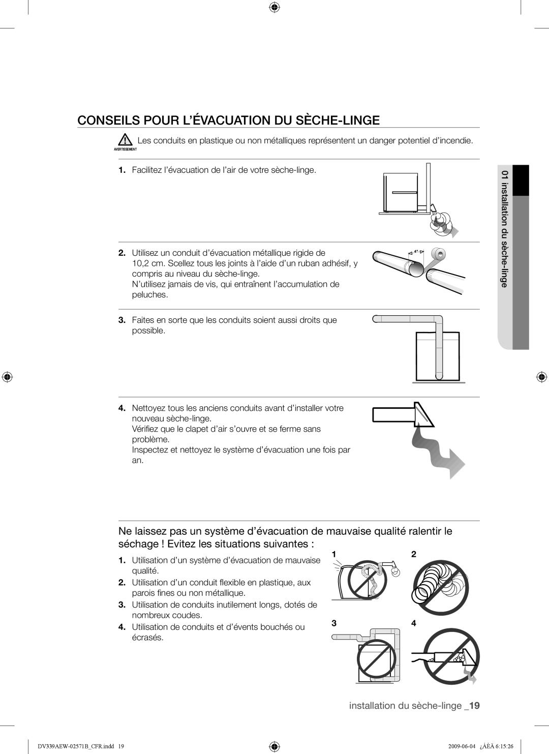 Samsung DV339AE*, DV339AEW user manual Conseils Pour L’ÉVACUATION DU SÈCHE-LINGE 