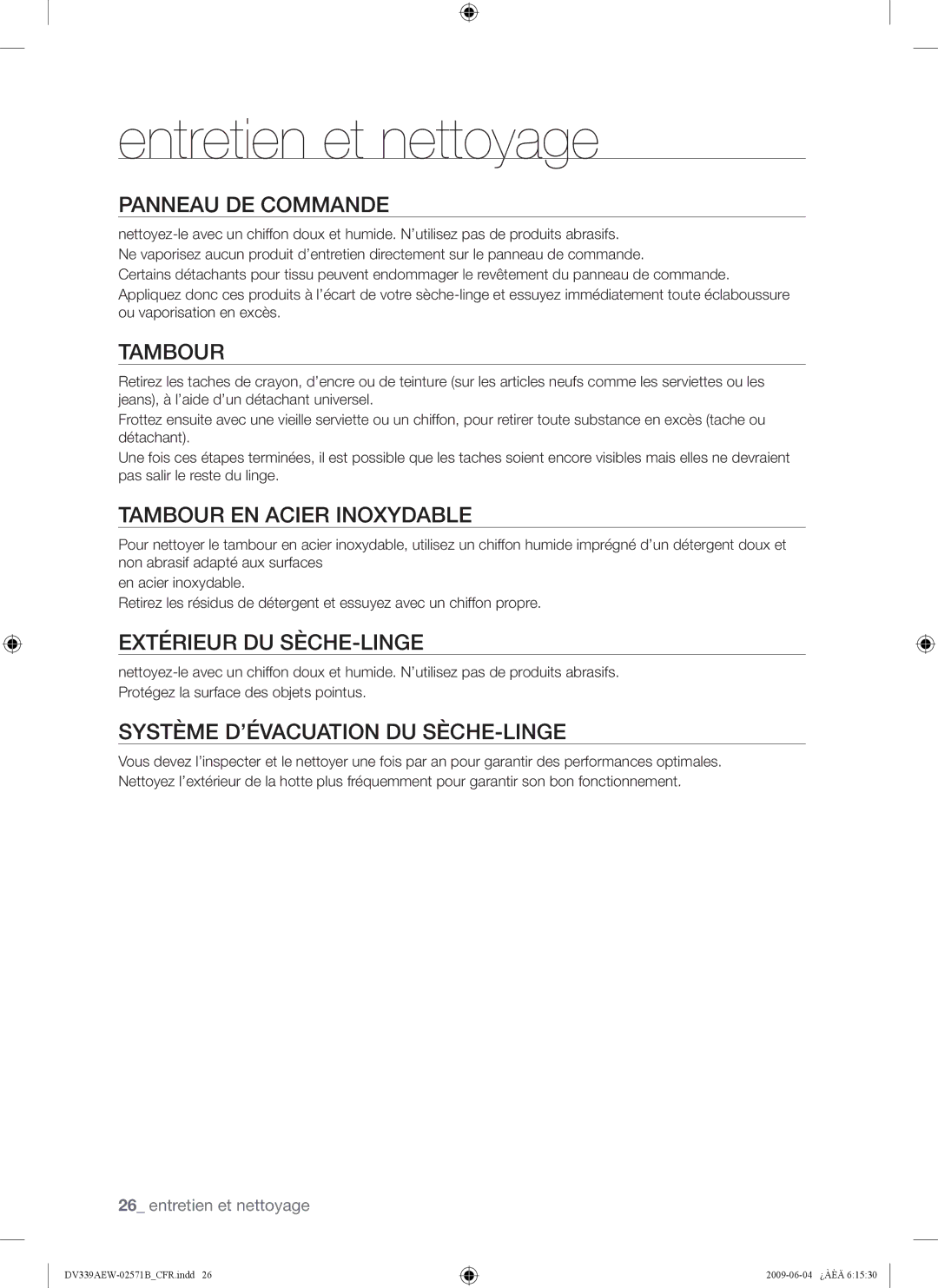 Samsung DV339AEW, DV339AE* user manual Entretien et nettoyage 