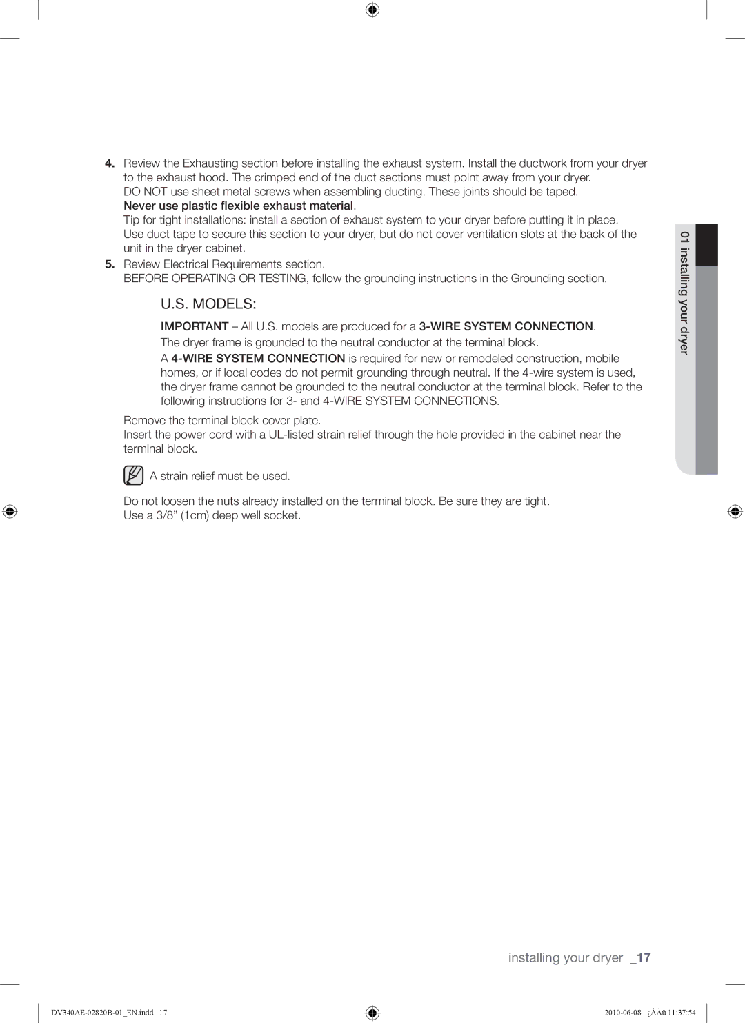 Samsung DV340AER user manual Models 