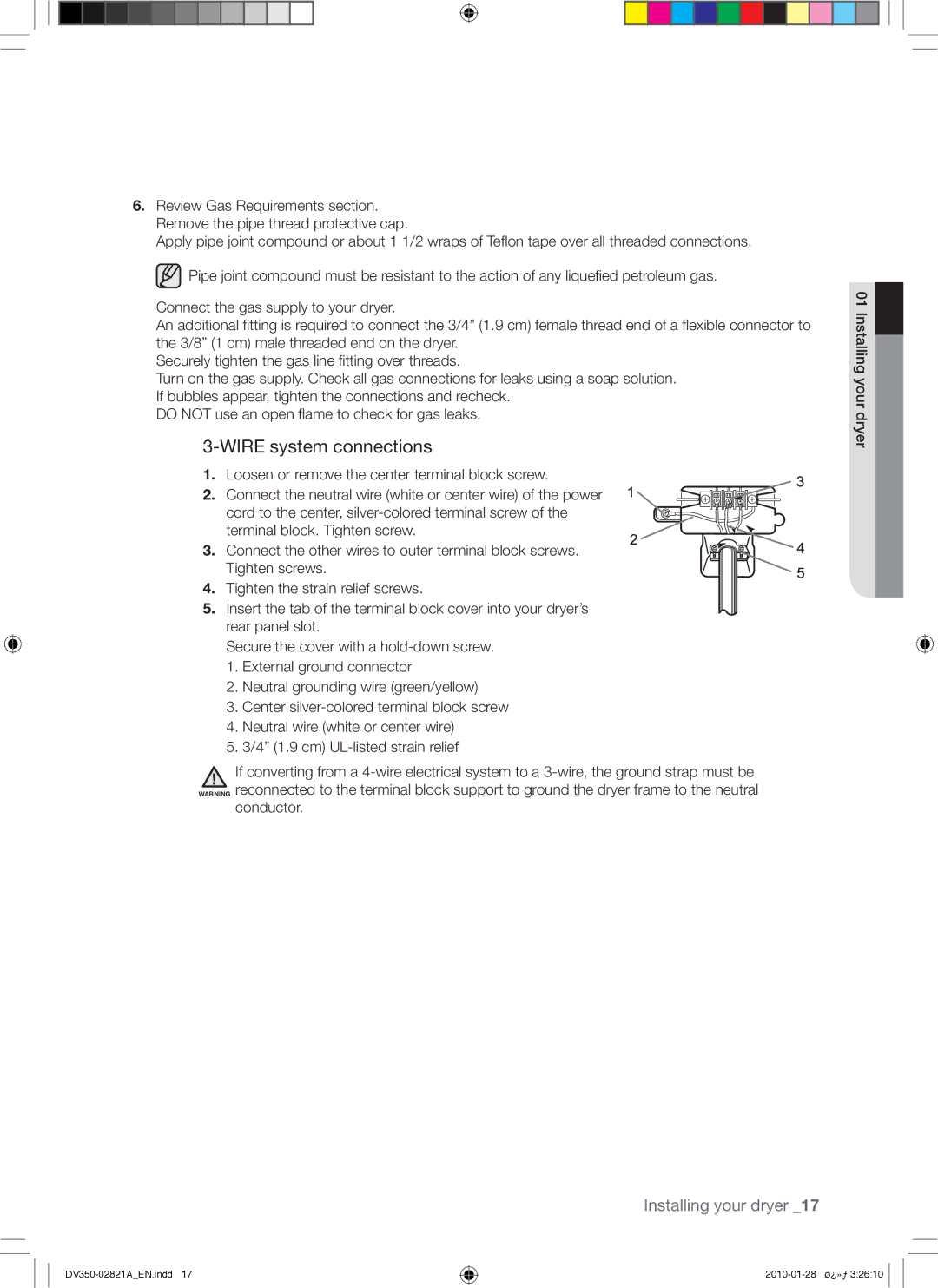 Samsung DV350AG*, DV350AE* user manual Wire system connections 