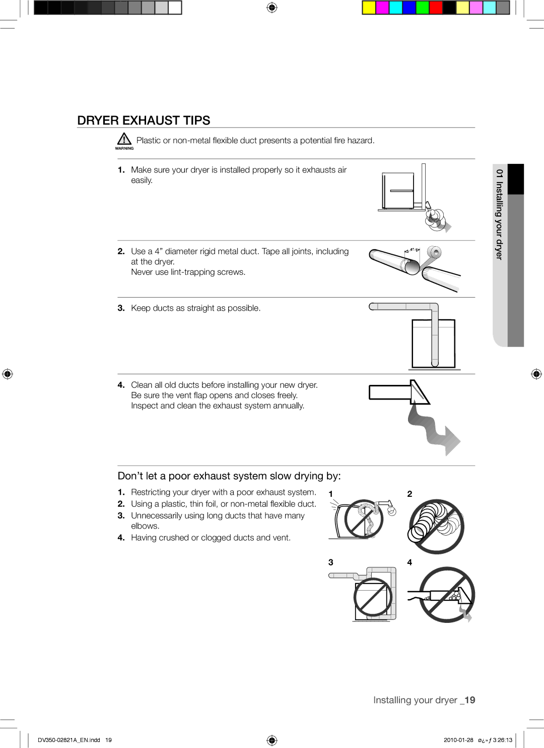 Samsung DV350AG*, DV350AE* user manual Dryer Exhaust Tips, Don’t let a poor exhaust system slow drying by 