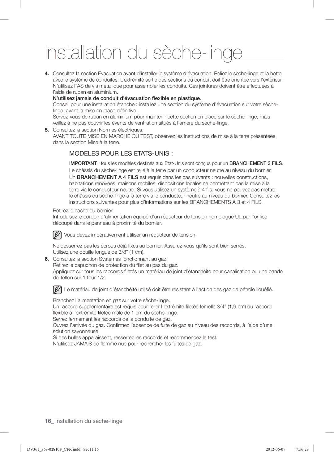 Samsung DV361EWBEWRA3, DV361GWBEWR user manual Modeles Pour LES ETATS-UNIS 