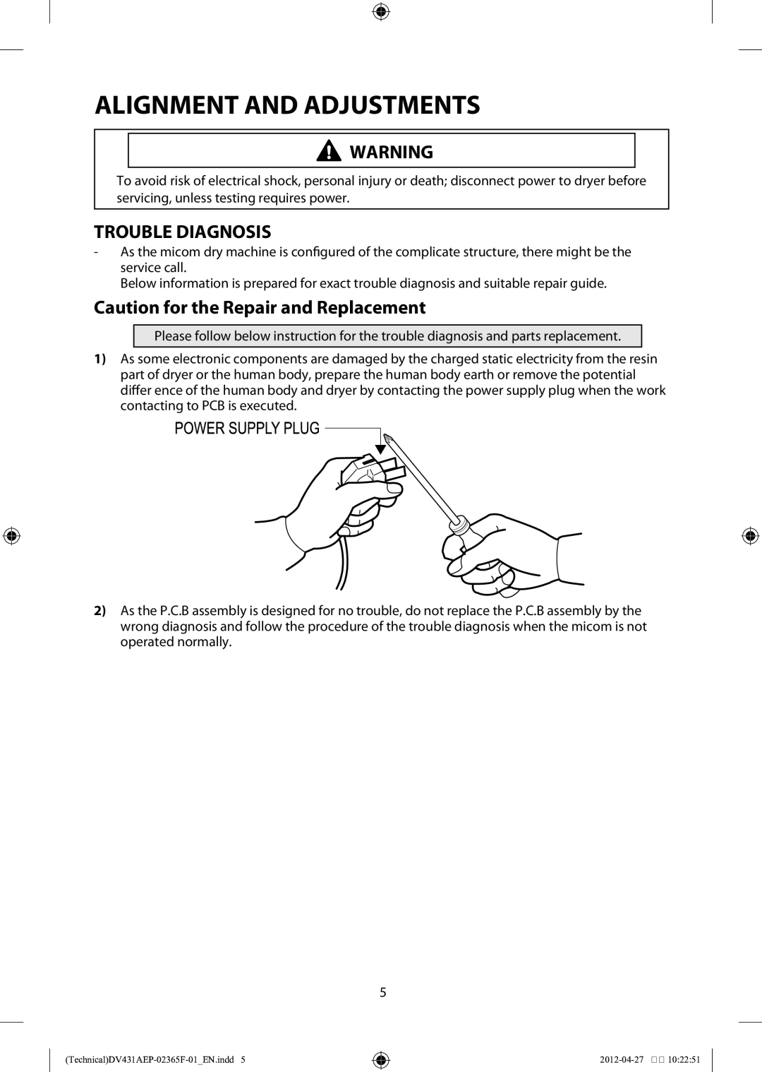 Samsung DV431AEP/XEU manual Trouble Diagnosis 