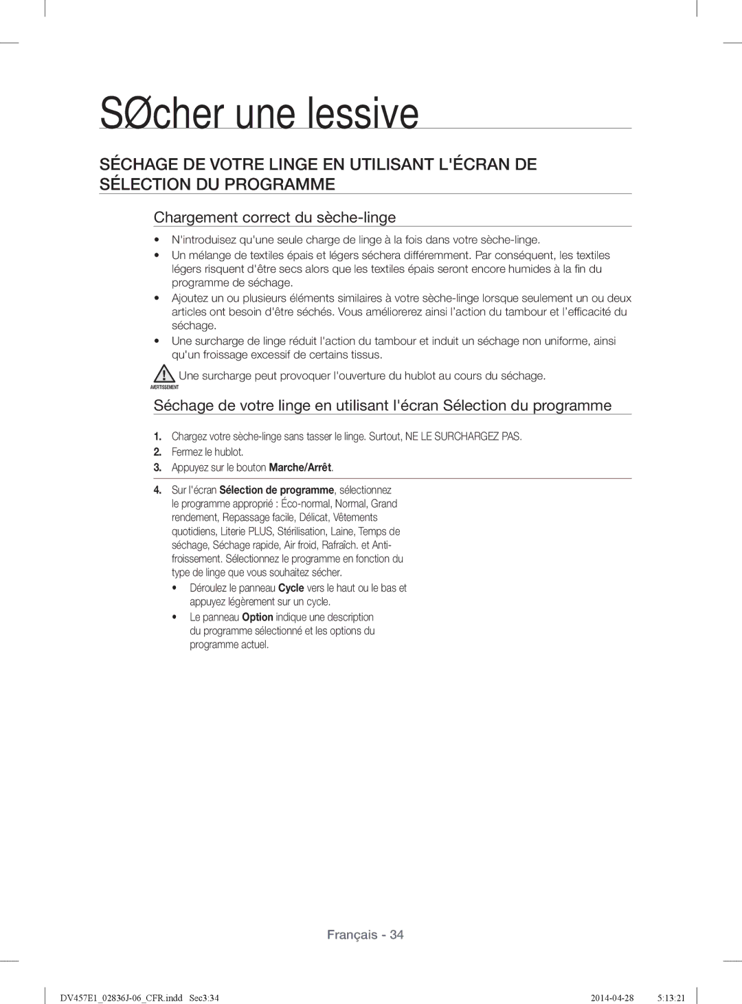 Samsung DV457EVGSGR/AA manual Chargement correct du sèche-linge 