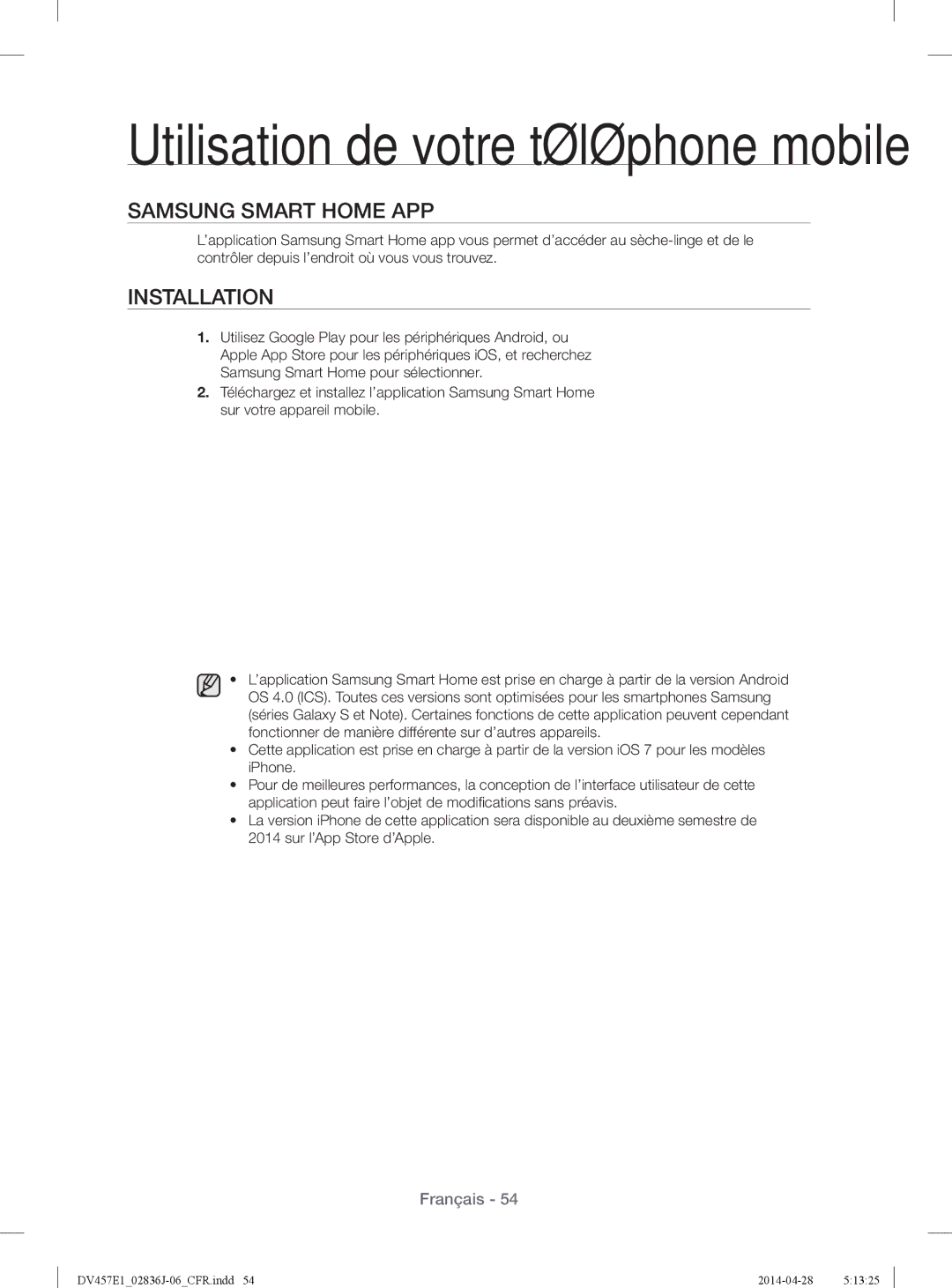 Samsung DV457EVGSGR/AA manual Samsung Smart Home APP 