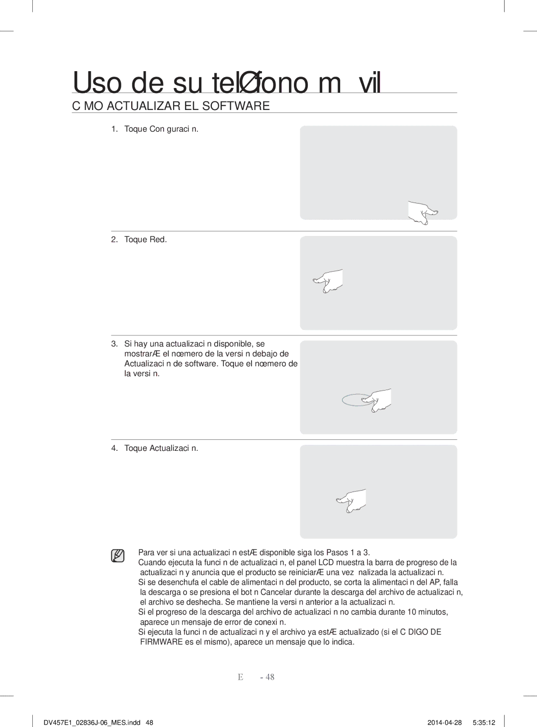 Samsung DV457EVGSGR/AA manual Cómo Actualizar EL Software 