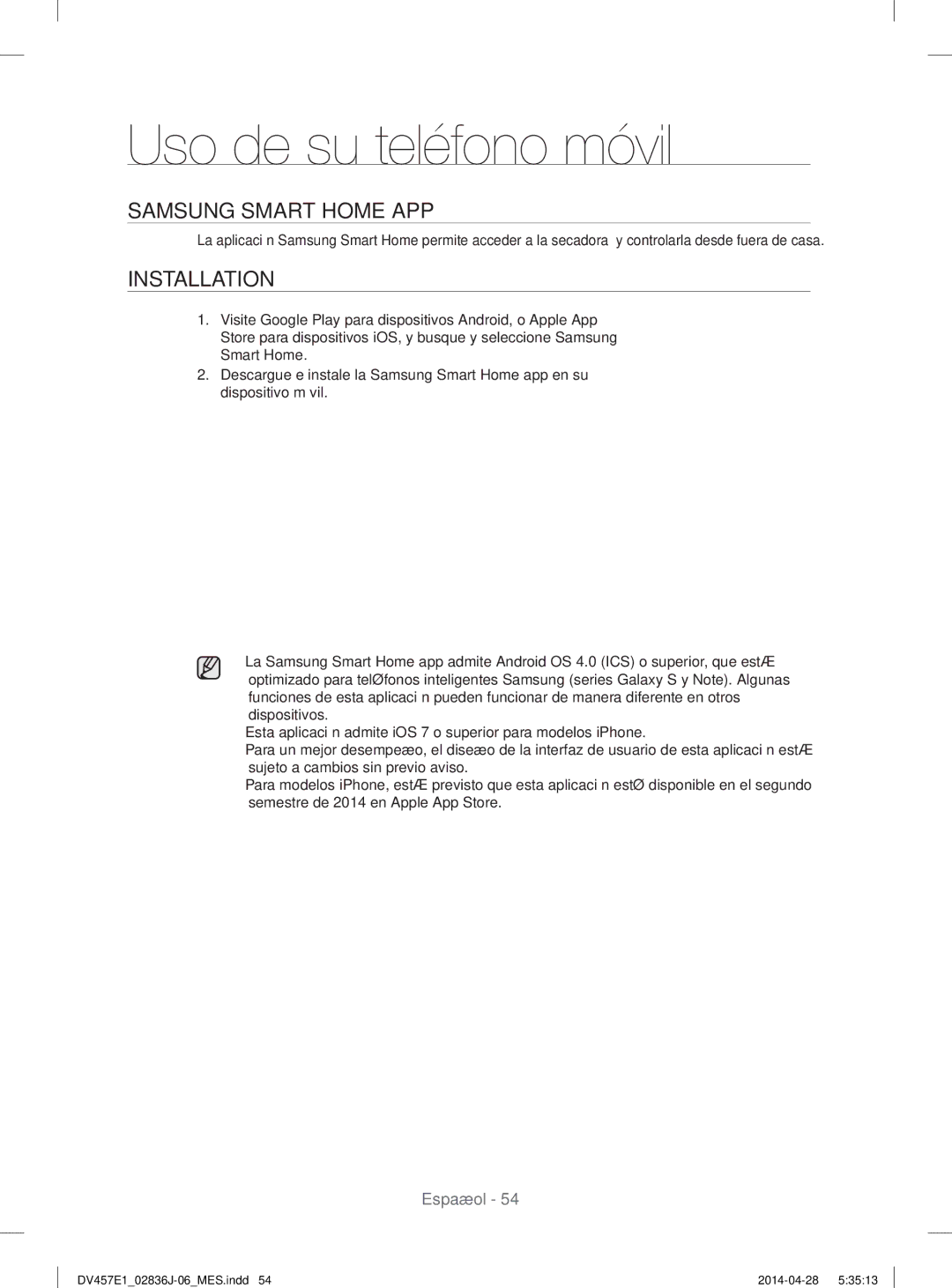 Samsung DV457EVGSGR/AA manual Samsung Smart Home APP 