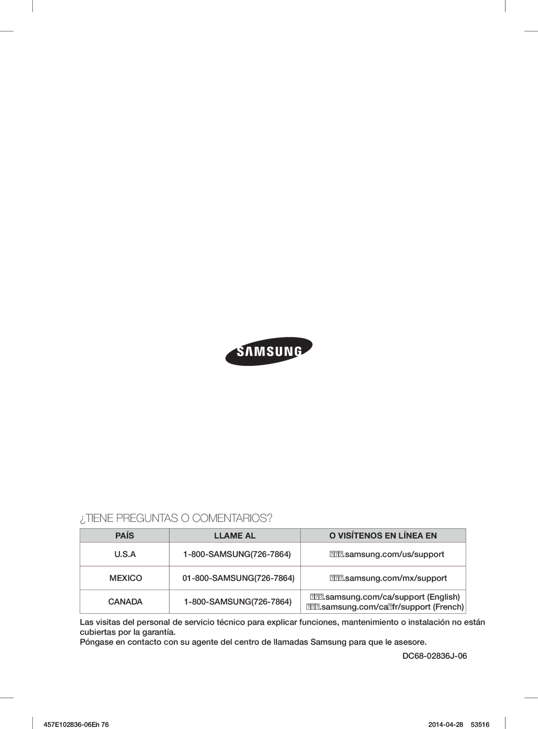 Samsung DV457EVGSGR/AA manual ¿TIENE Preguntas O COMENTARIOS?, País Llame AL Visítenos EN Línea EN 