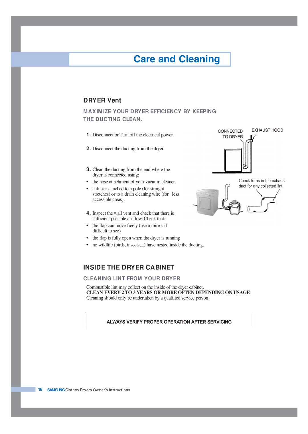 Samsung DV5008JFW-YL, DV5008JEW/XSG, DV5008JEW3/XSG, DV5008JEW3/YFH, DV5008JFW3/YL manual Dryer Vent, Inside the Dryer Cabinet 