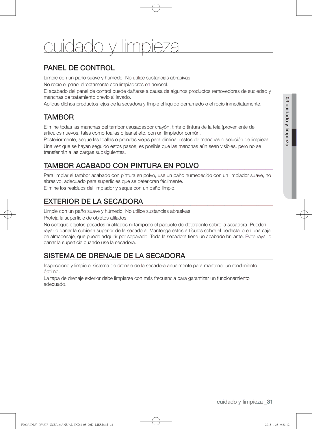 Samsung DV50F9A8EVW, DV50F9A8EVP, DV50F9A8GVW user manual Cuidado y limpieza 