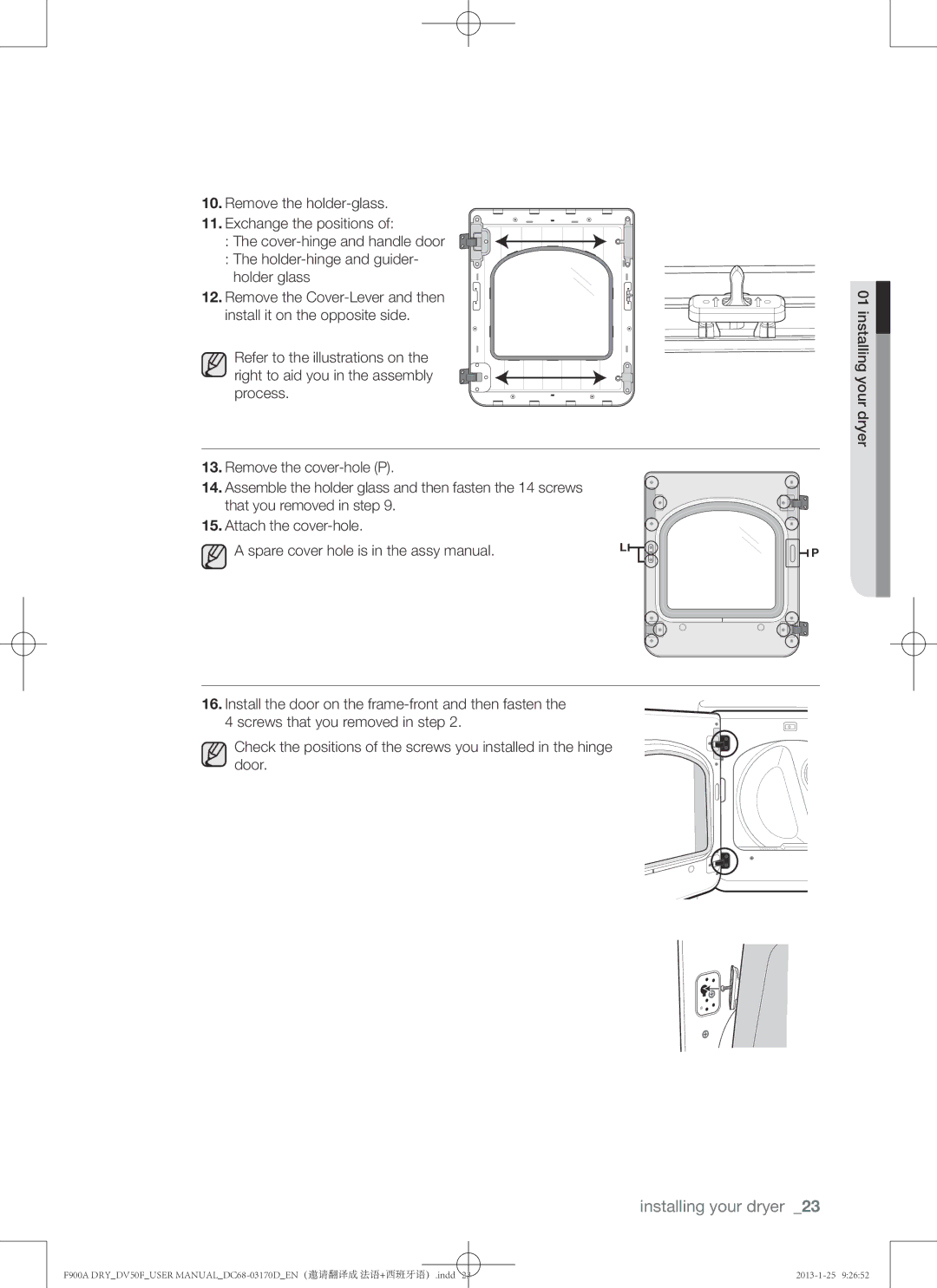 Samsung DV50F9A8EVW, DV50F9A8EVP, DV50F9A8GVW user manual Installing your dryer 