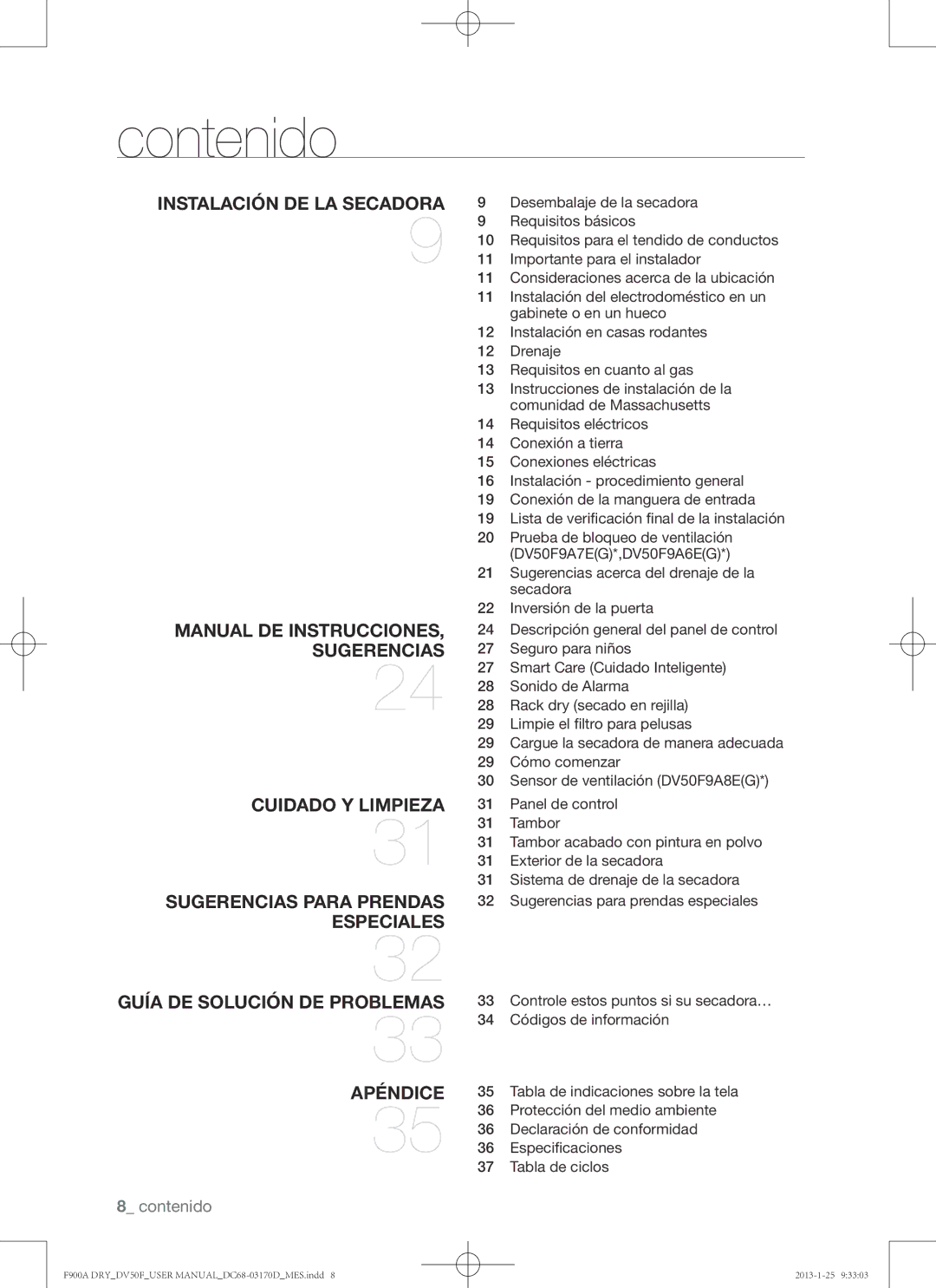 Samsung DV50F9A8EVP, DV50F9A8GVW, DV50F9A8EVW user manual Contenido 