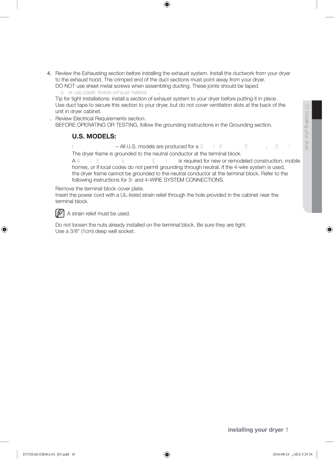 Samsung DV520AE-02836A-01 user manual Models 