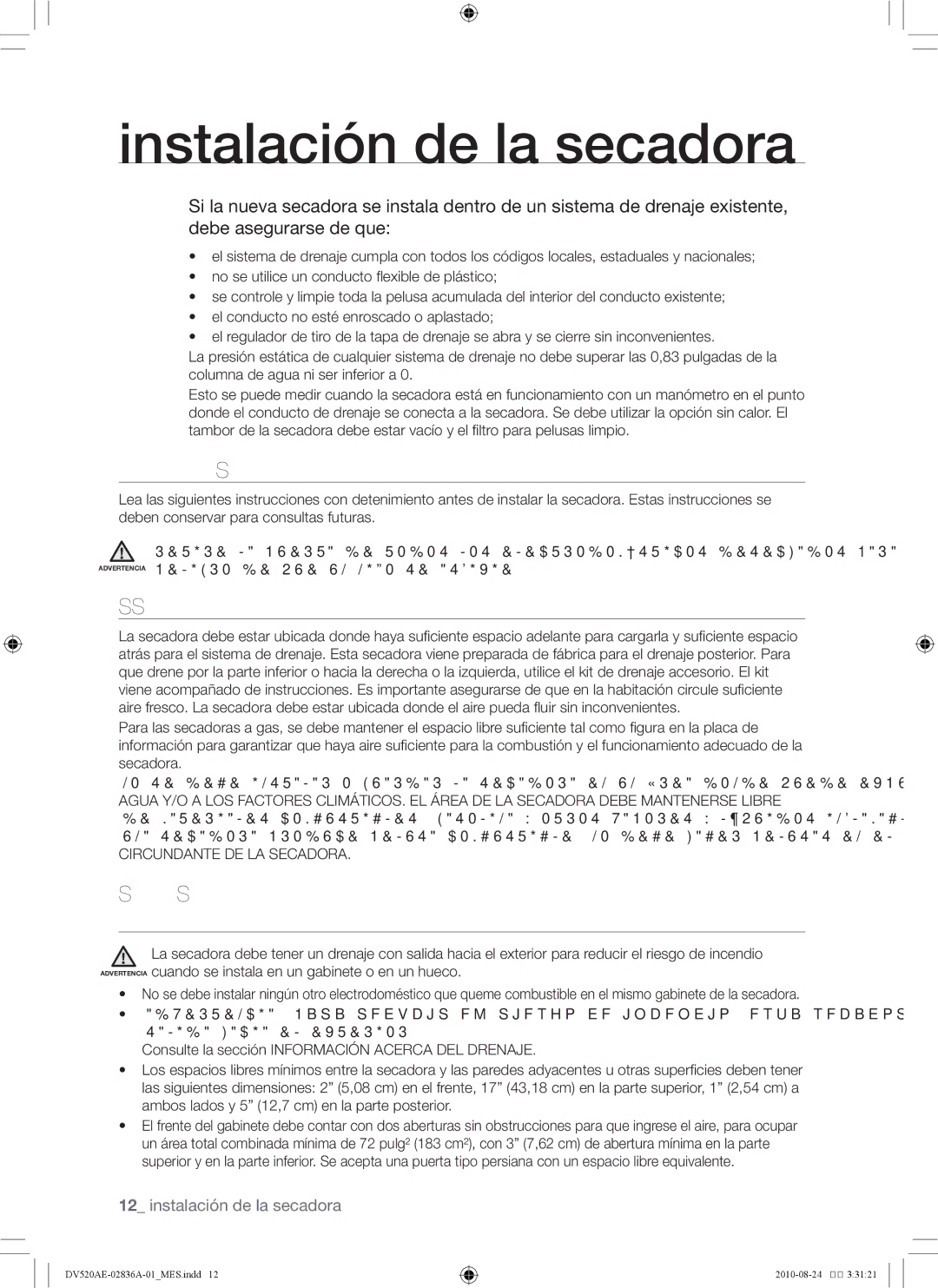 Samsung DV520AE-02836A-01 user manual Importante para el instalador, Consideraciones acerca de la ubicación 