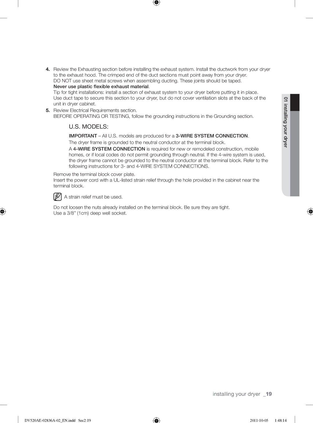 Samsung DV520AEP/XAA manual Models 