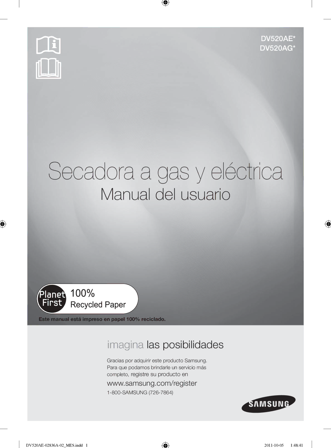 Samsung DV520AEP/XAA Secadora a gas y eléctrica, Este manual está impreso en papel 100% reciclado 