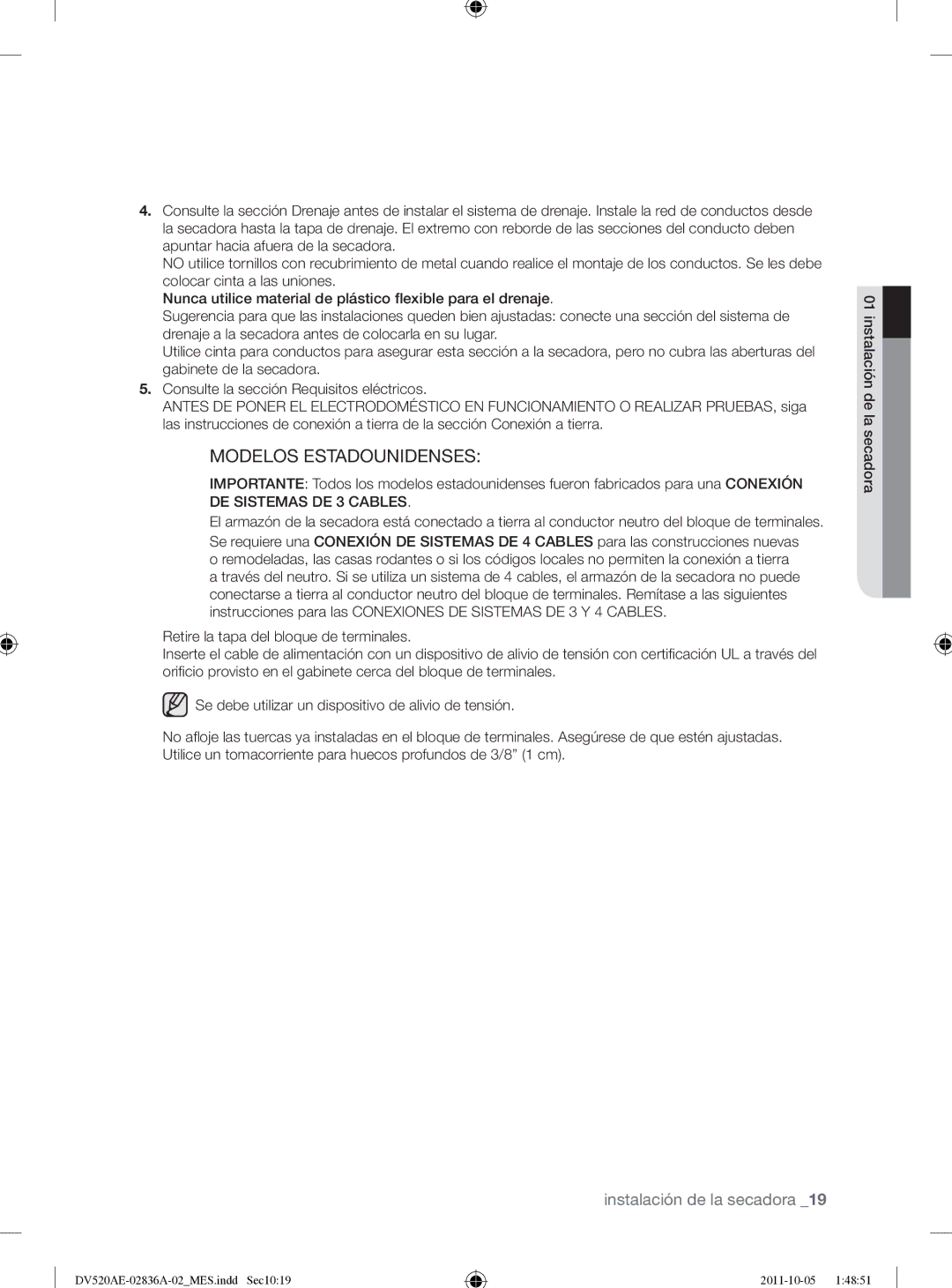 Samsung DV520AEP/XAA manual Modelos Estadounidenses 