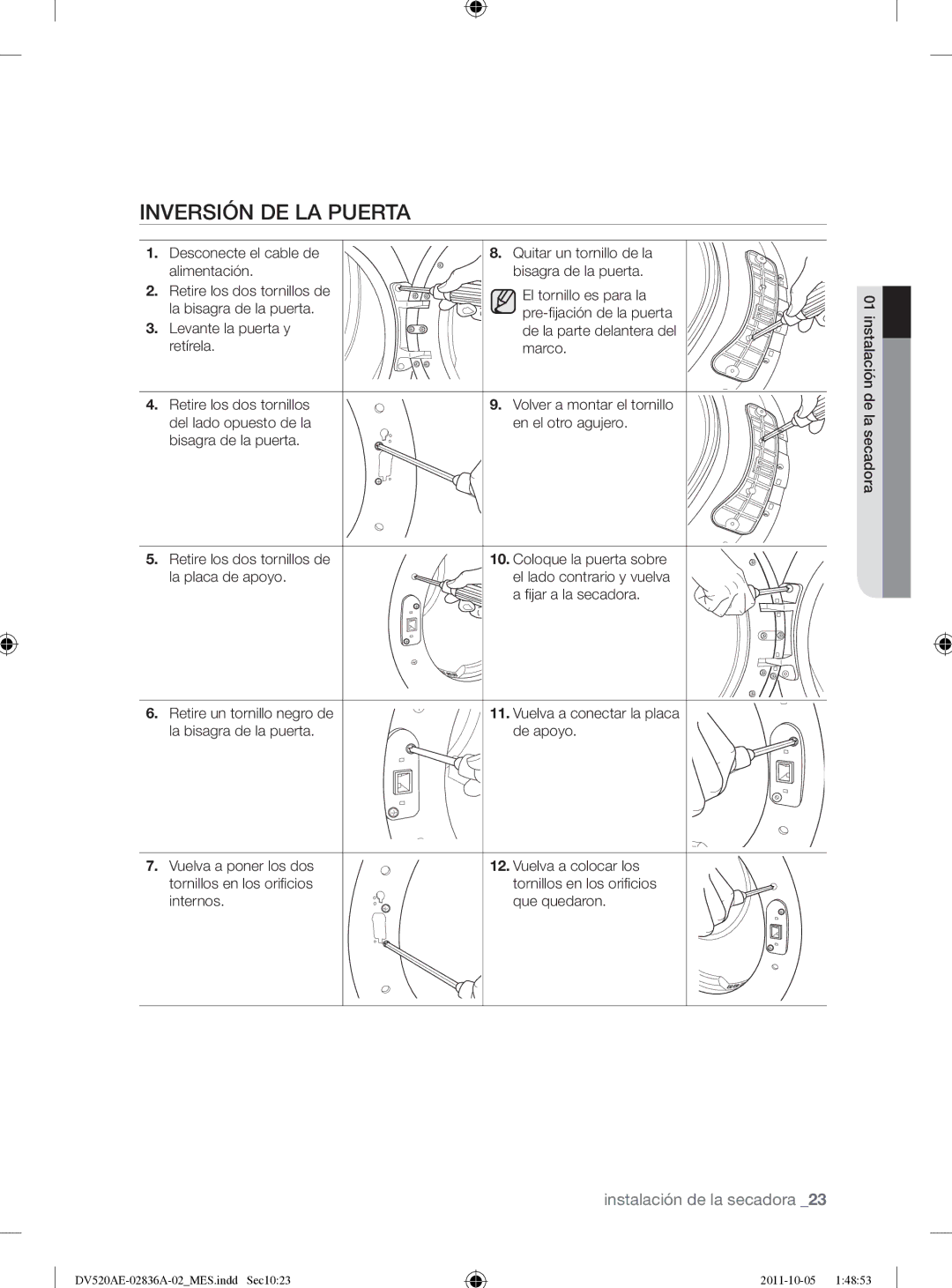 Samsung DV520AEP/XAA manual Inversión DE LA Puerta 