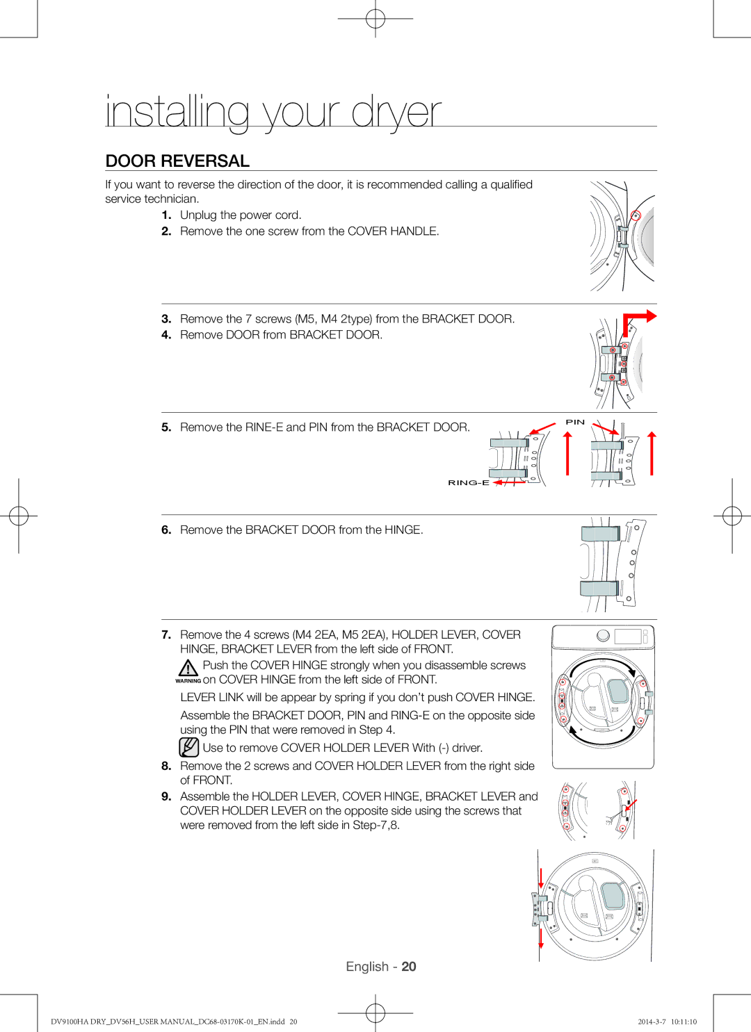 Samsung DV56H9100EW, DV56H9100GG, DV56H9100GW, DV56H9100EG user manual Door Reversal 