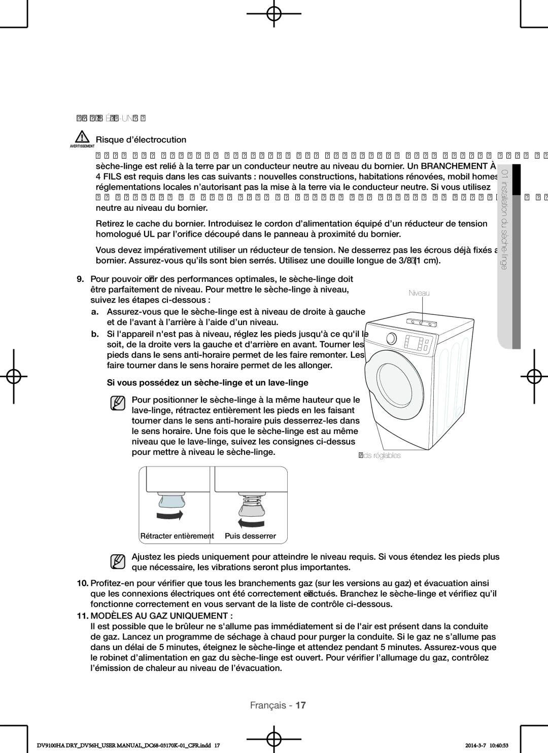 Samsung DV56H9100GG Modèles Pour LES ÉTATS-UNIS, Risque d’électrocution, Si vous possédez un sèche-linge et un lave-linge 