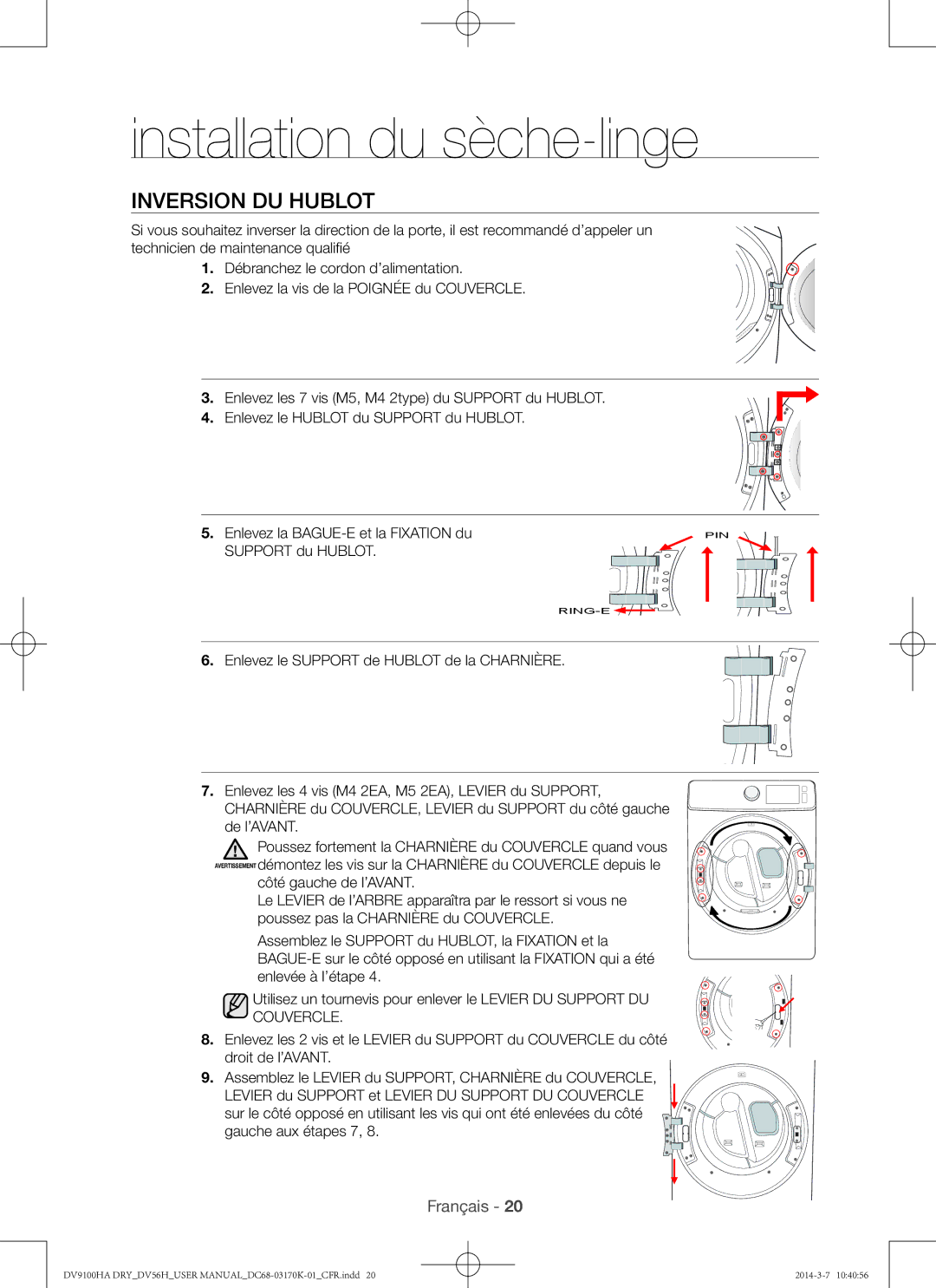 Samsung DV56H9100EW, DV56H9100GG, DV56H9100GW, DV56H9100EG user manual Inversion du hublot 