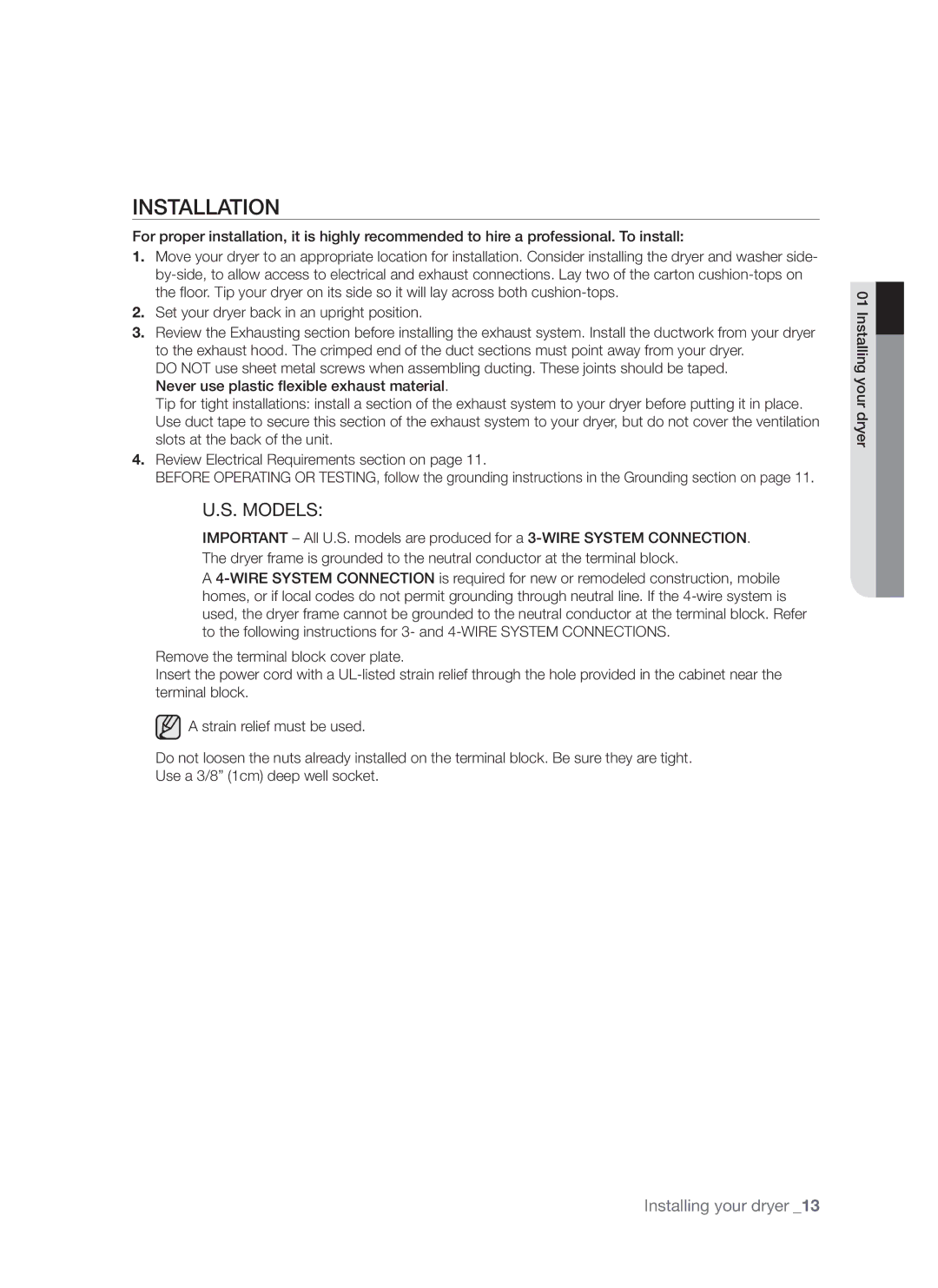 Samsung DV665J user manual Installation, Models 