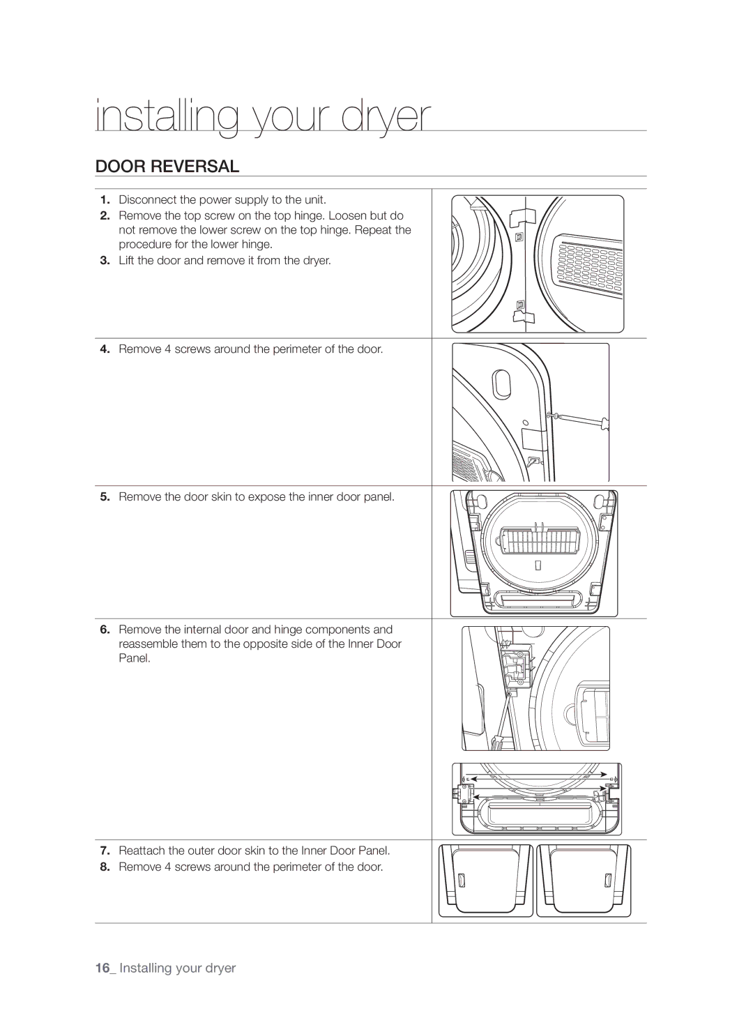 Samsung DV665J user manual Door Reversal 