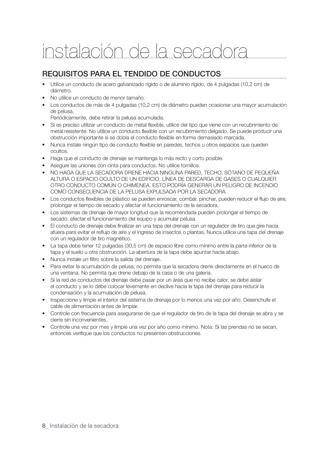 Samsung DV665J user manual Requisitos Para EL Tendido DE Conductos 