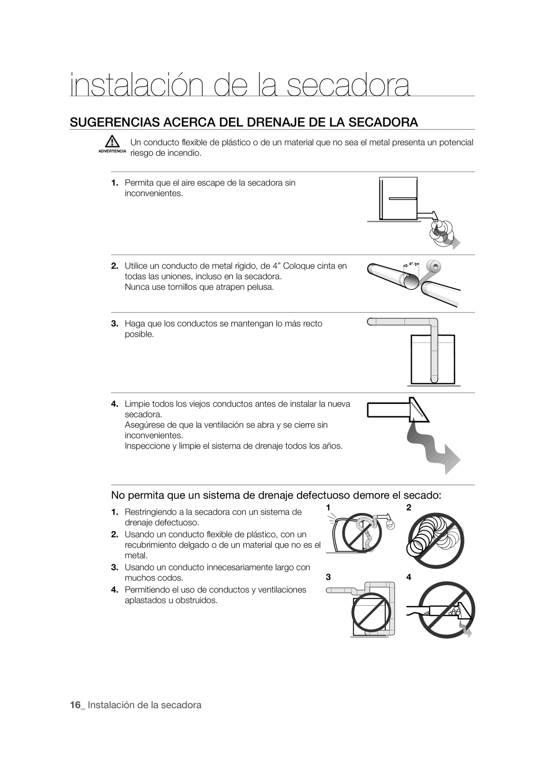 Samsung DV665J user manual Sugerencias Acerca DEL Drenaje DE LA Secadora 