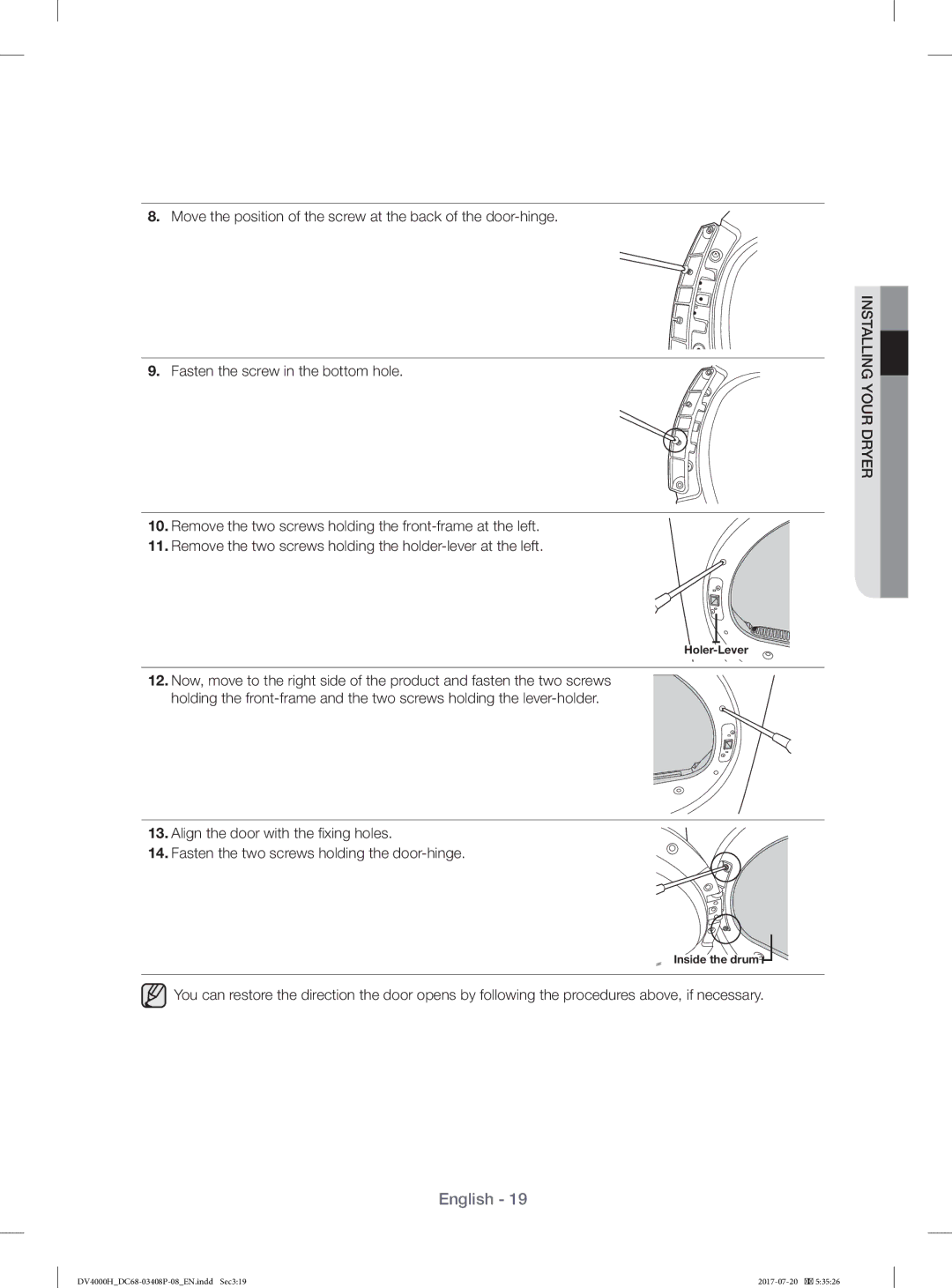 Samsung DV80H4300CW/YL, DV70H4400CW/YL manual Holer-Lever 