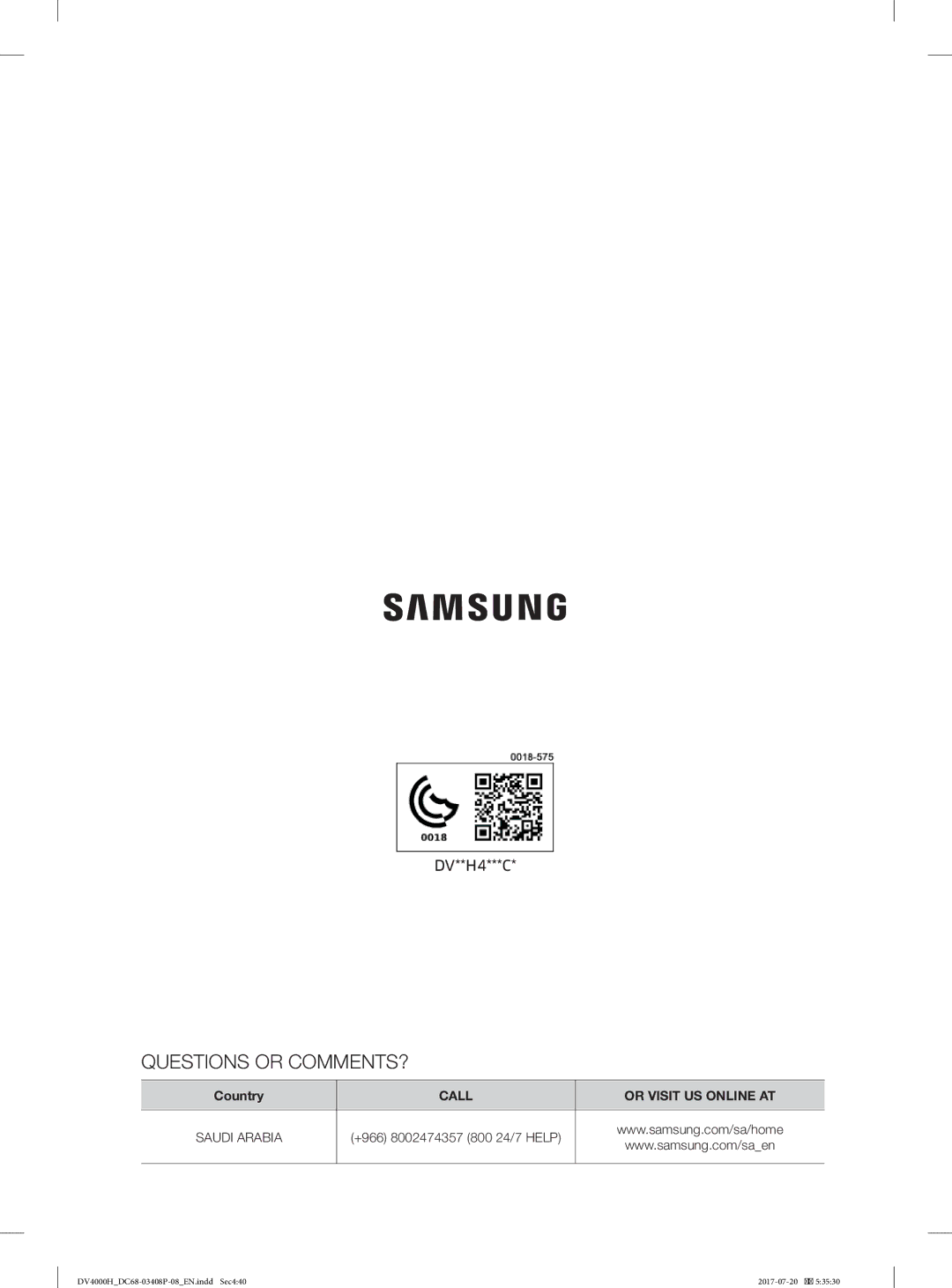 Samsung DV70H4400CW/YL, DV80H4300CW/YL manual Questions or COMMENTS? 