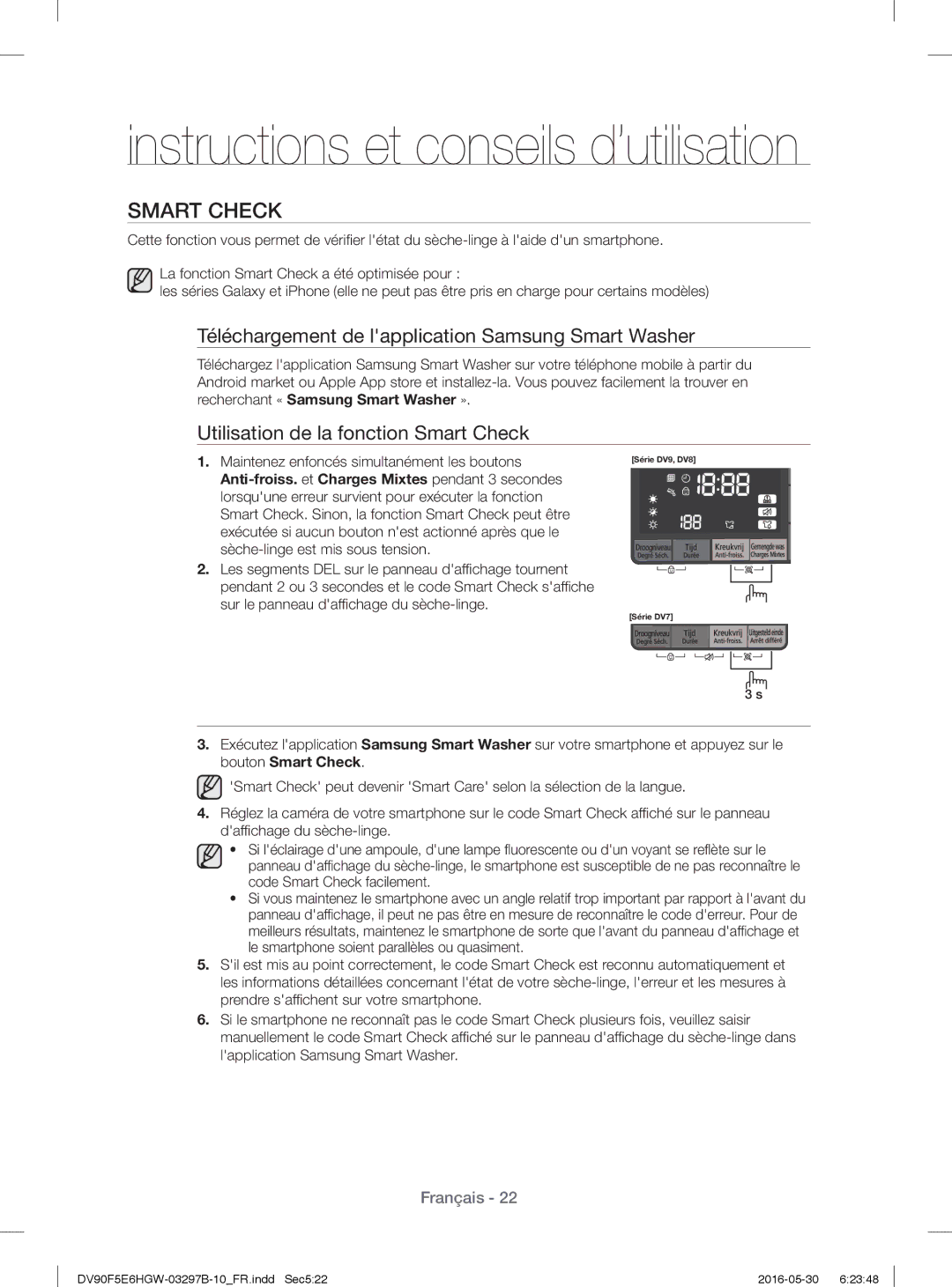 Samsung DV71F5E0HGW/EN manual Téléchargement de lapplication Samsung Smart Washer 