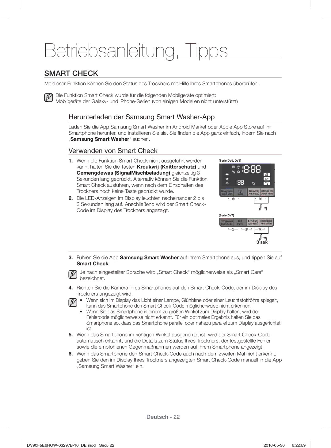 Samsung DV71F5E0HGW/EN manual Herunterladen der Samsung Smart Washer-App 